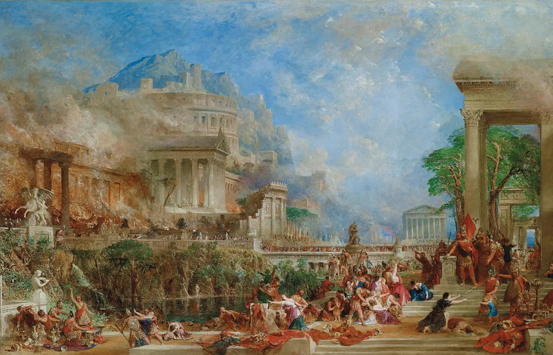 A depiction of the destruction of the ancient Greek city of Corinth by Roman forces