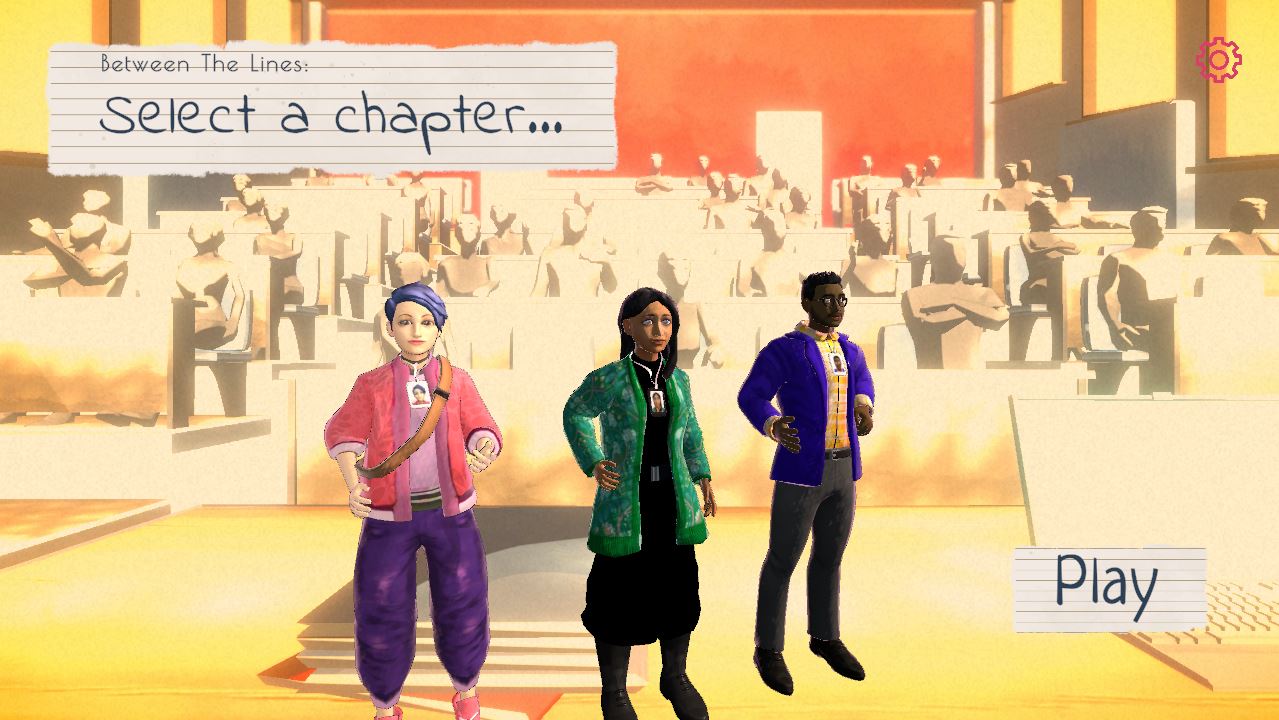 Menu screen for a video game with three character choices