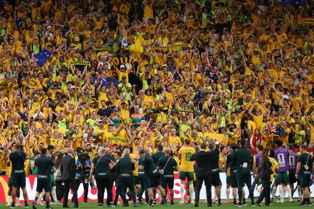 Fans of Australia celebrate after the team's victory in the FIFA World Cup 2026 Group D match