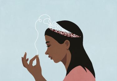 Woman pulling string out of head