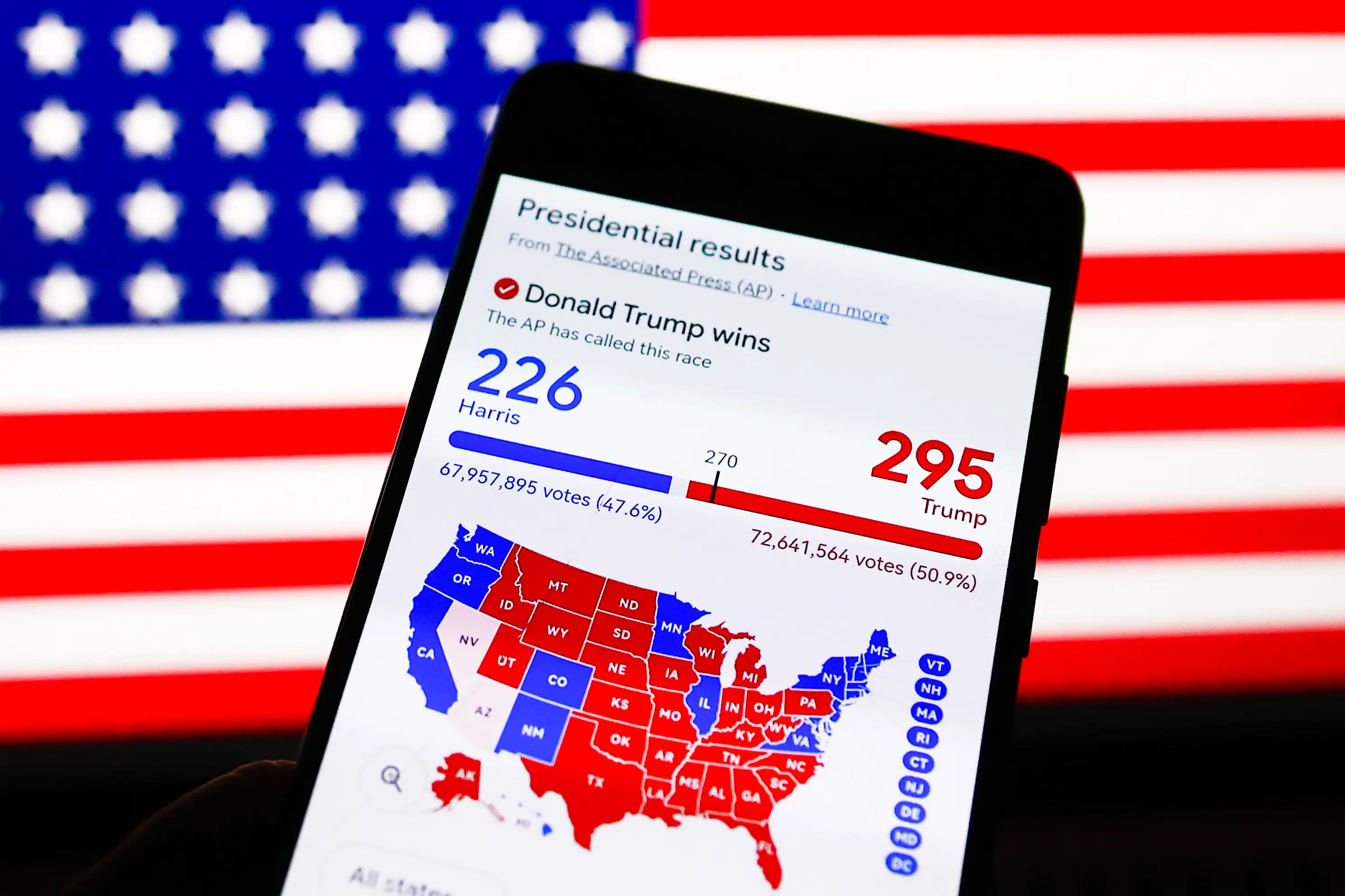 A Google graphic with US presidential results shown on a map