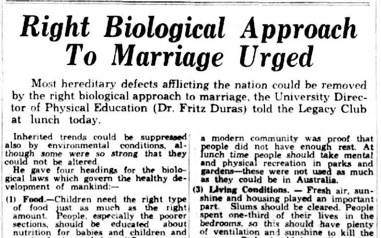 A 1939 article by Fritz Duras on a "biological approach to marriage"