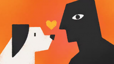 Cartoon image of a dog with a human