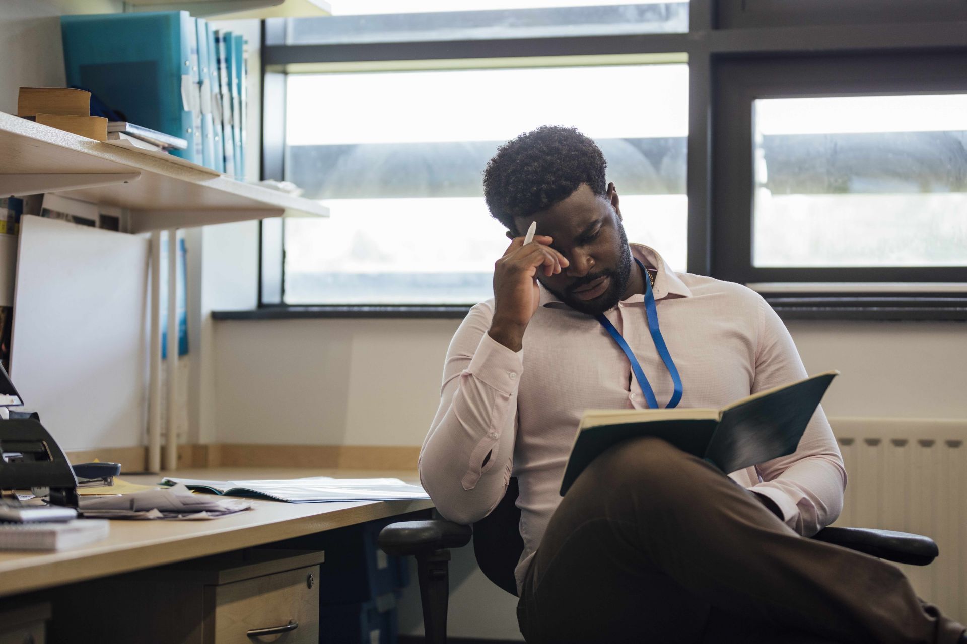 Male teacher overwelmed