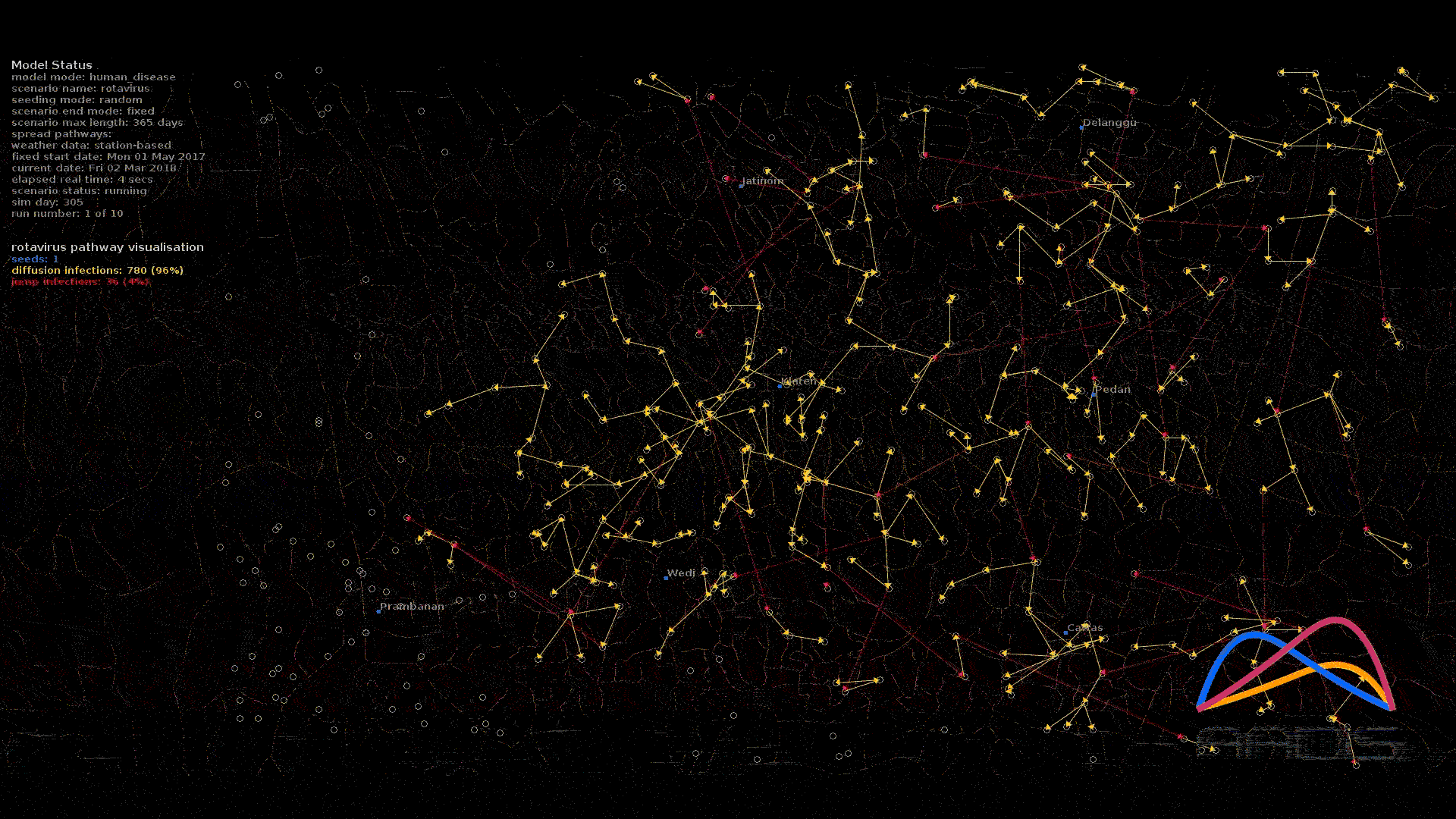 A GIF of AADIS running the modelling for a potential outbreak