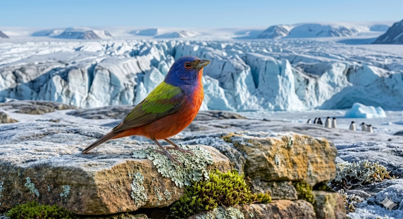An AI generated image of a parrot on a snowy mountaintop