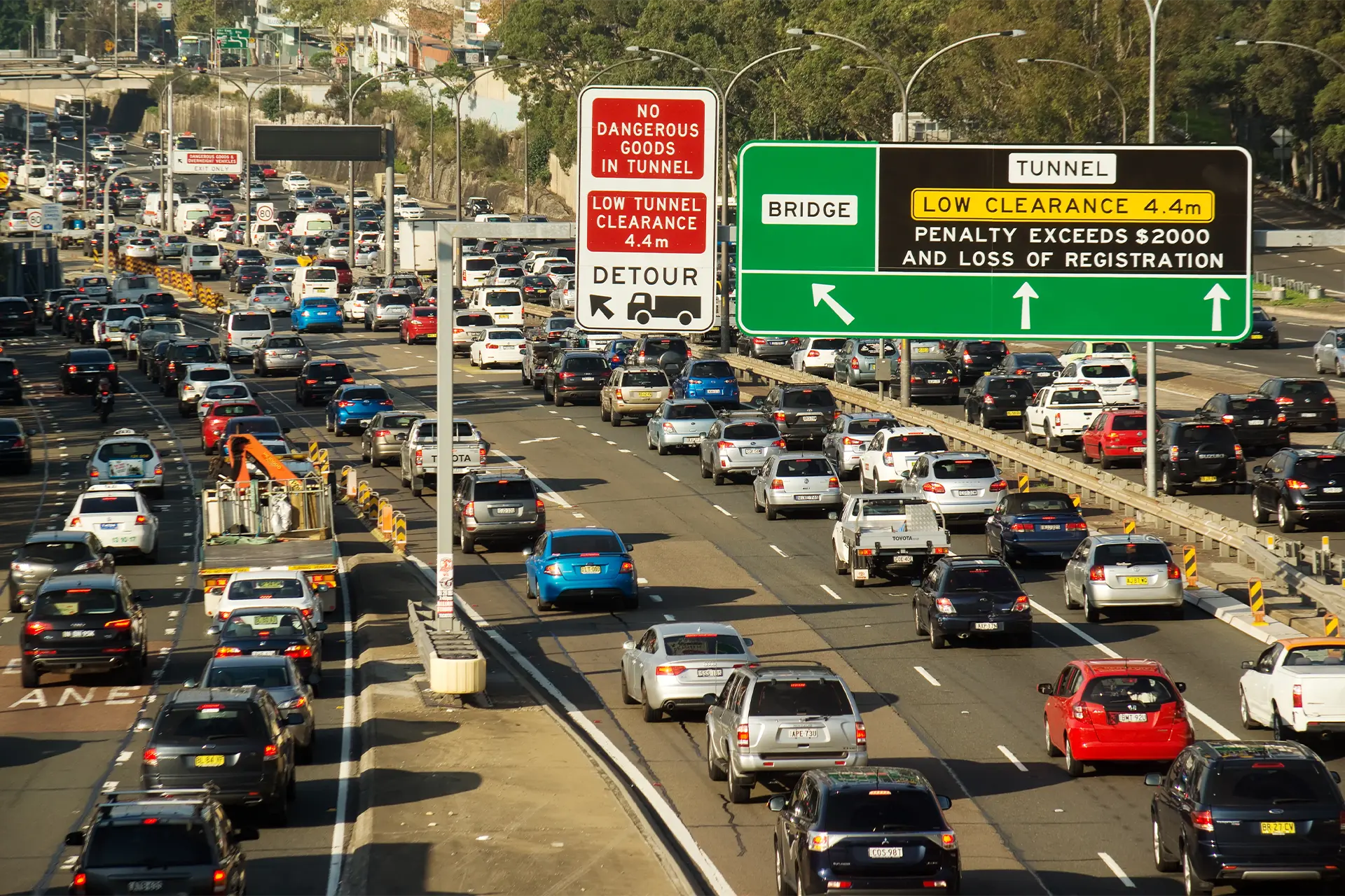 Lots of cars on a freeway