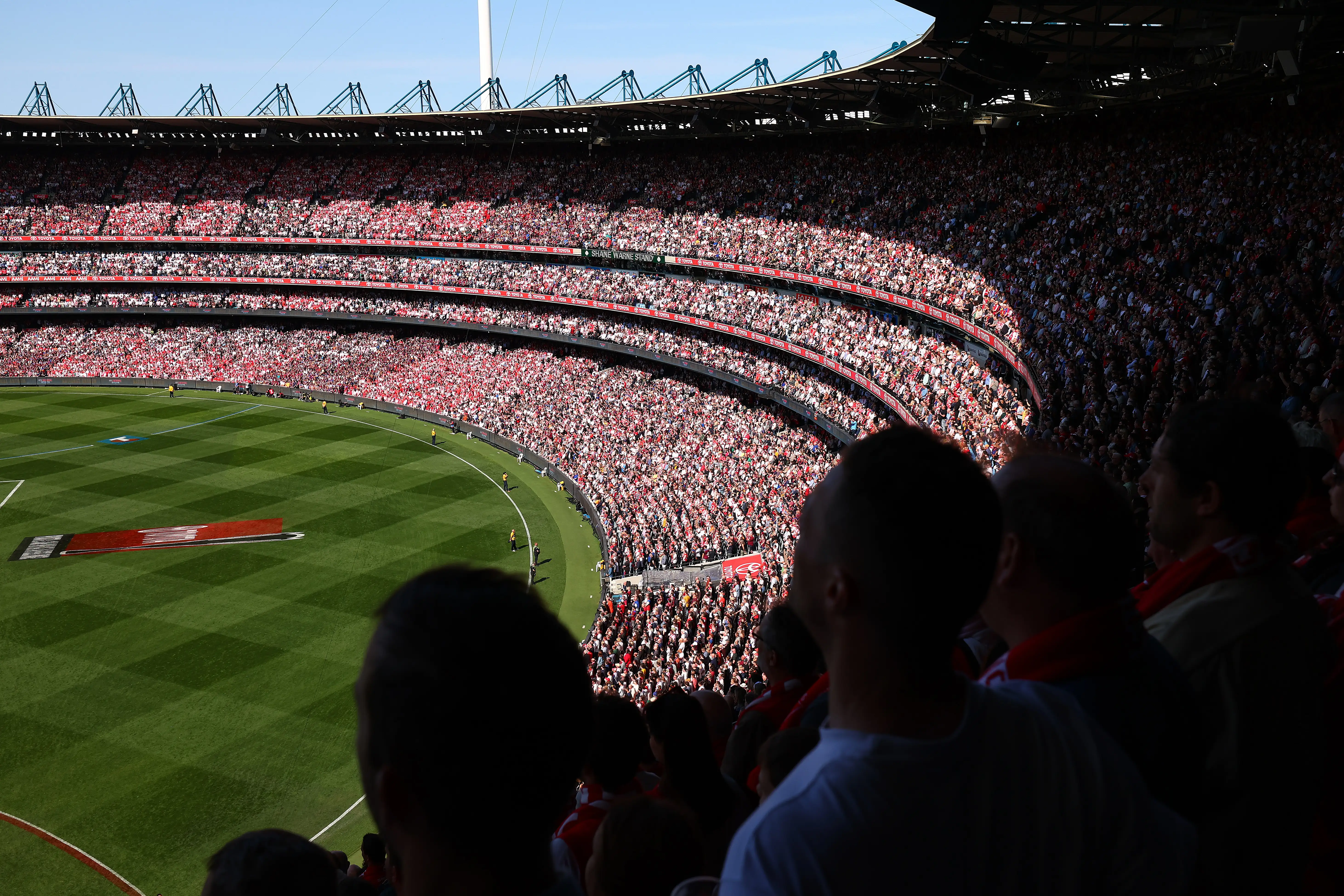 A general view of crowds in the stadium during an AFL match.