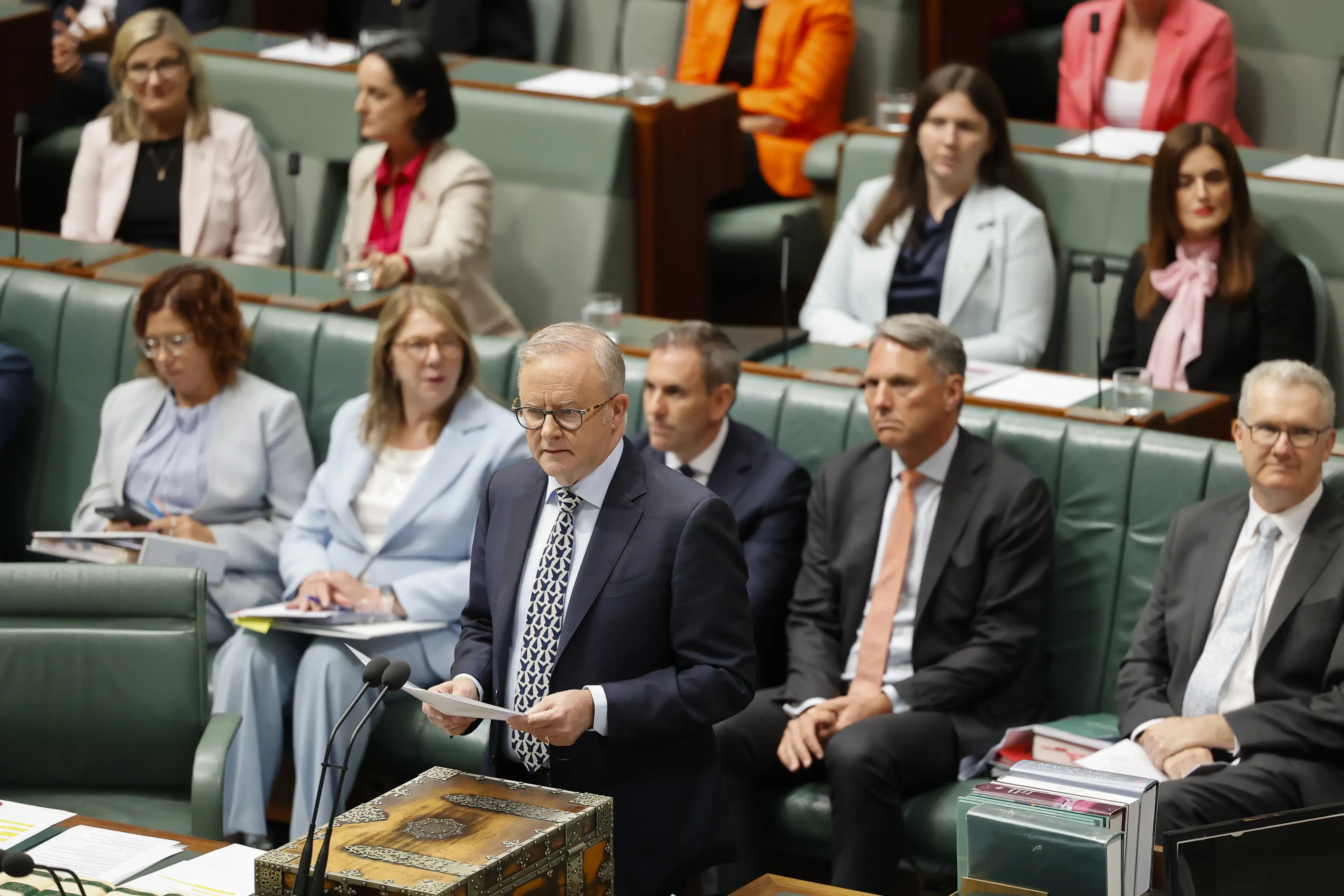 The Prime Minister Anthony Albanese speaks in the House of Representatives at Parliament House in May 2026.