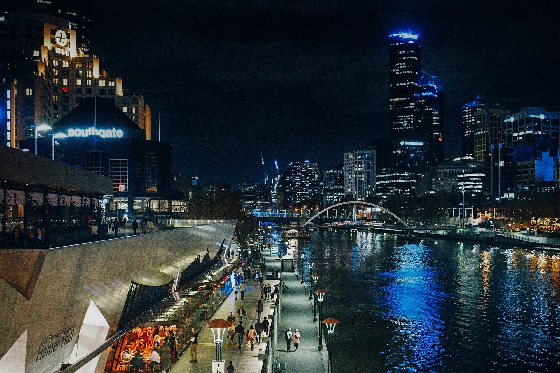 People walking along the riverside in Melbourne, Australia