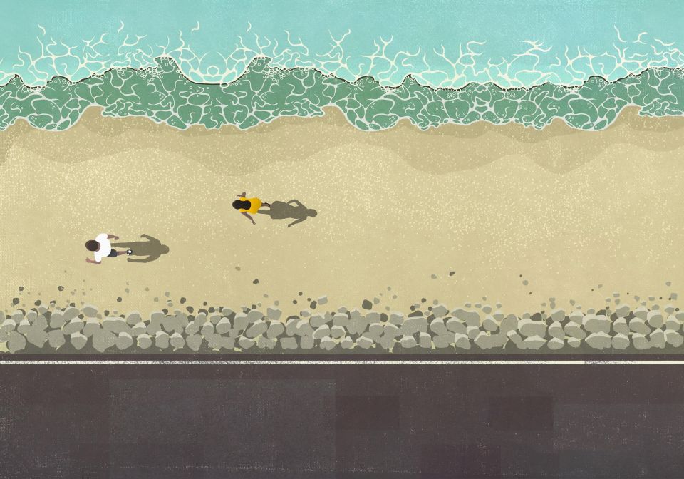 Vector People walking on beach