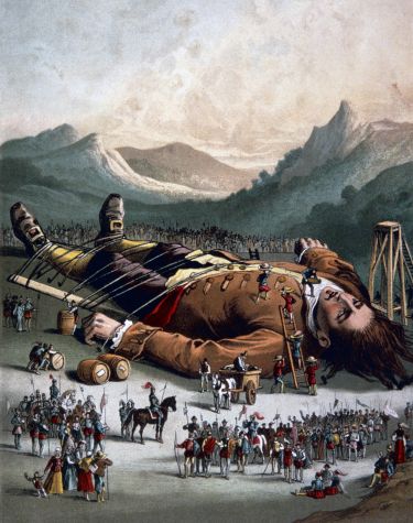 Gulliver's Travels_illustratuion of Gulliver tied down