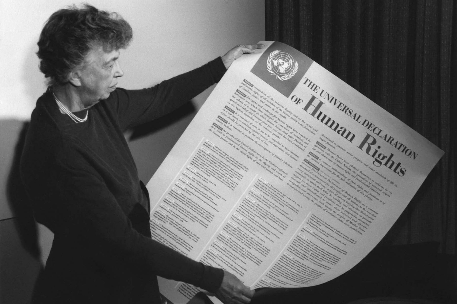 The Universal Declaration of Human Rights, held here by Eleanor Roosevelt.