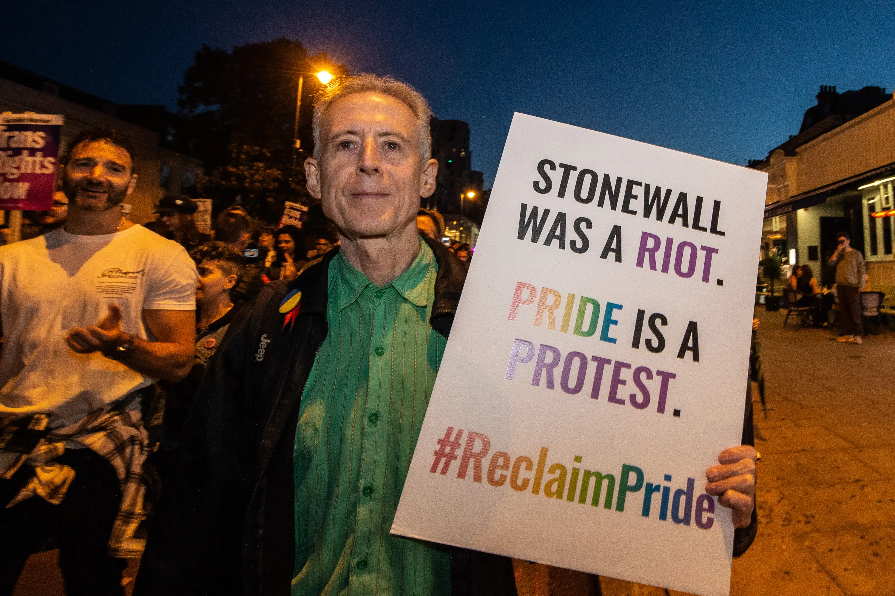 Political and gay rights' activist Peter Tatchel joins hundreds of LGBTQ+ activists marching in London