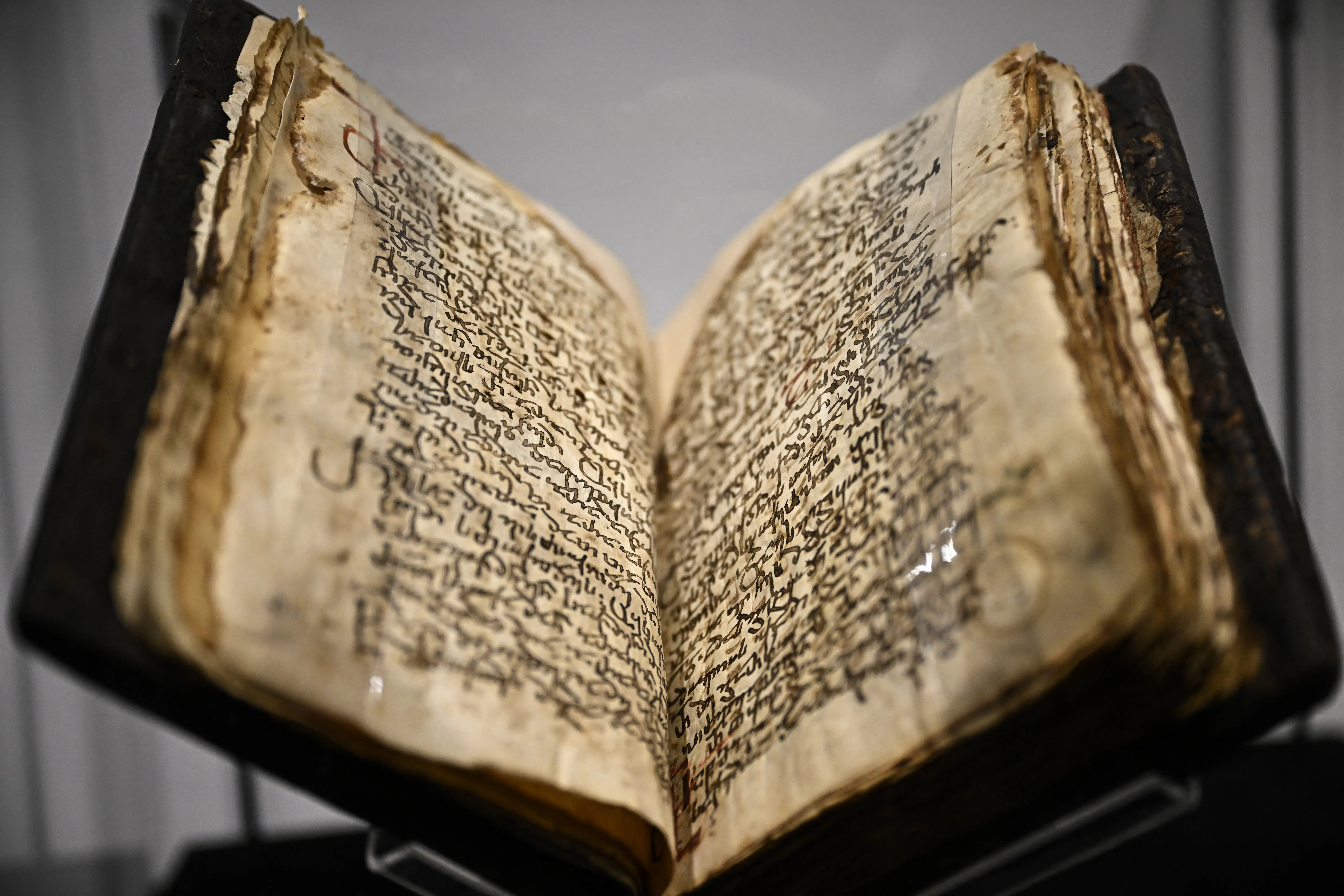 A picture of the Codex Sinaiticus Rescriptus, made in the 4th century CE containing the oldest complete New Testament manuscript.
