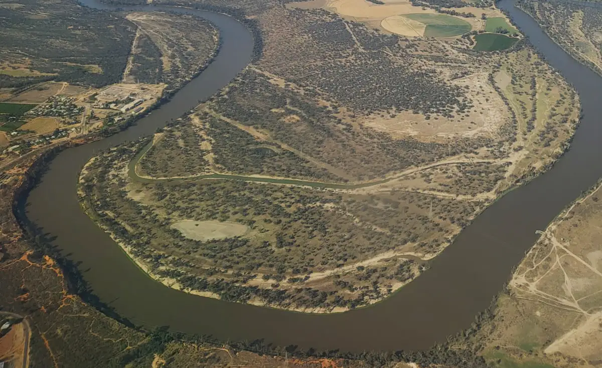 Aerial photo of Murray River on Latji Latji Country, First Peoples of Millewa Mallee native title area