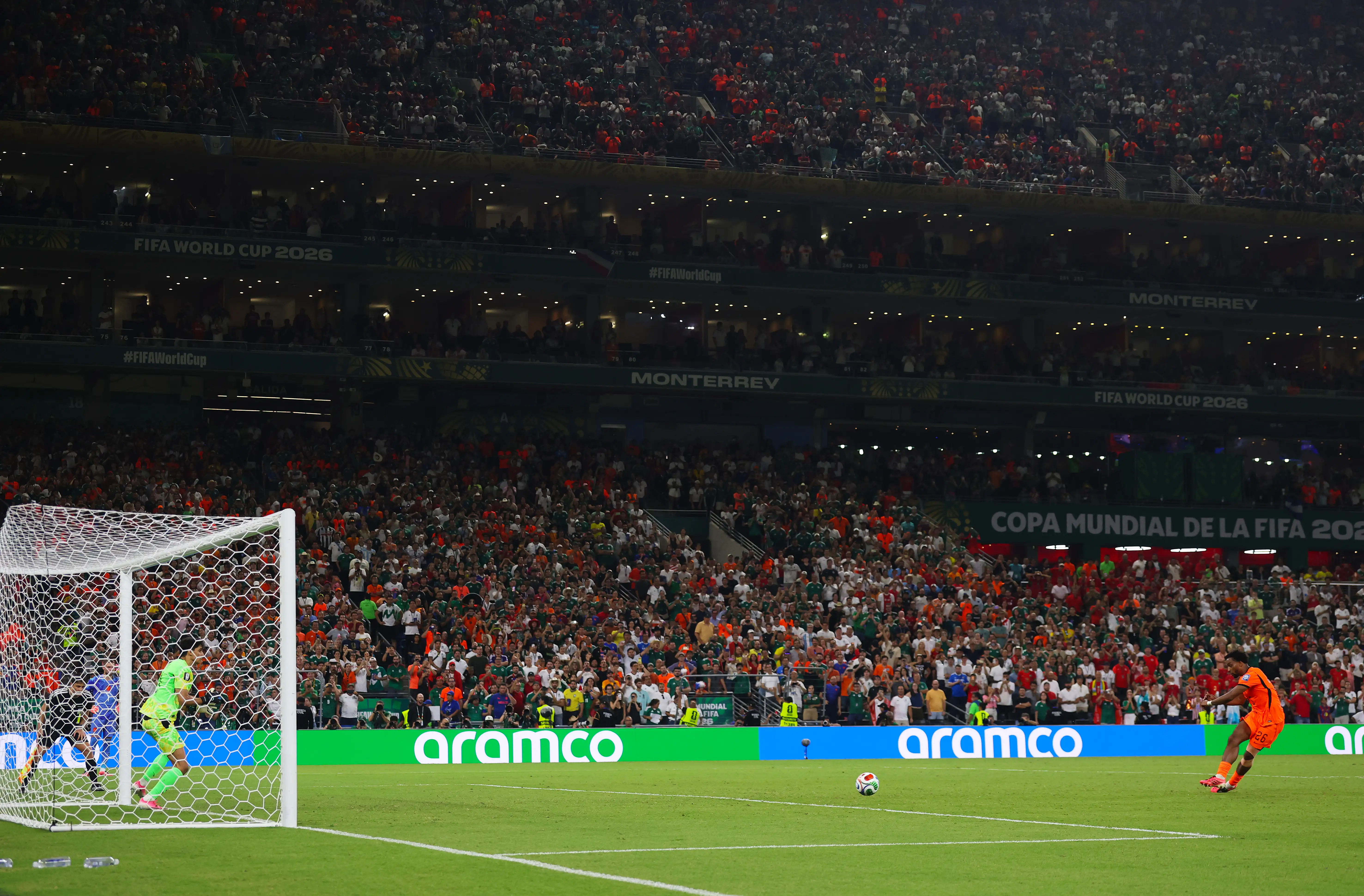 Quinten Timber of Netherlands misses his side's fourth penalty in the penalty shootout