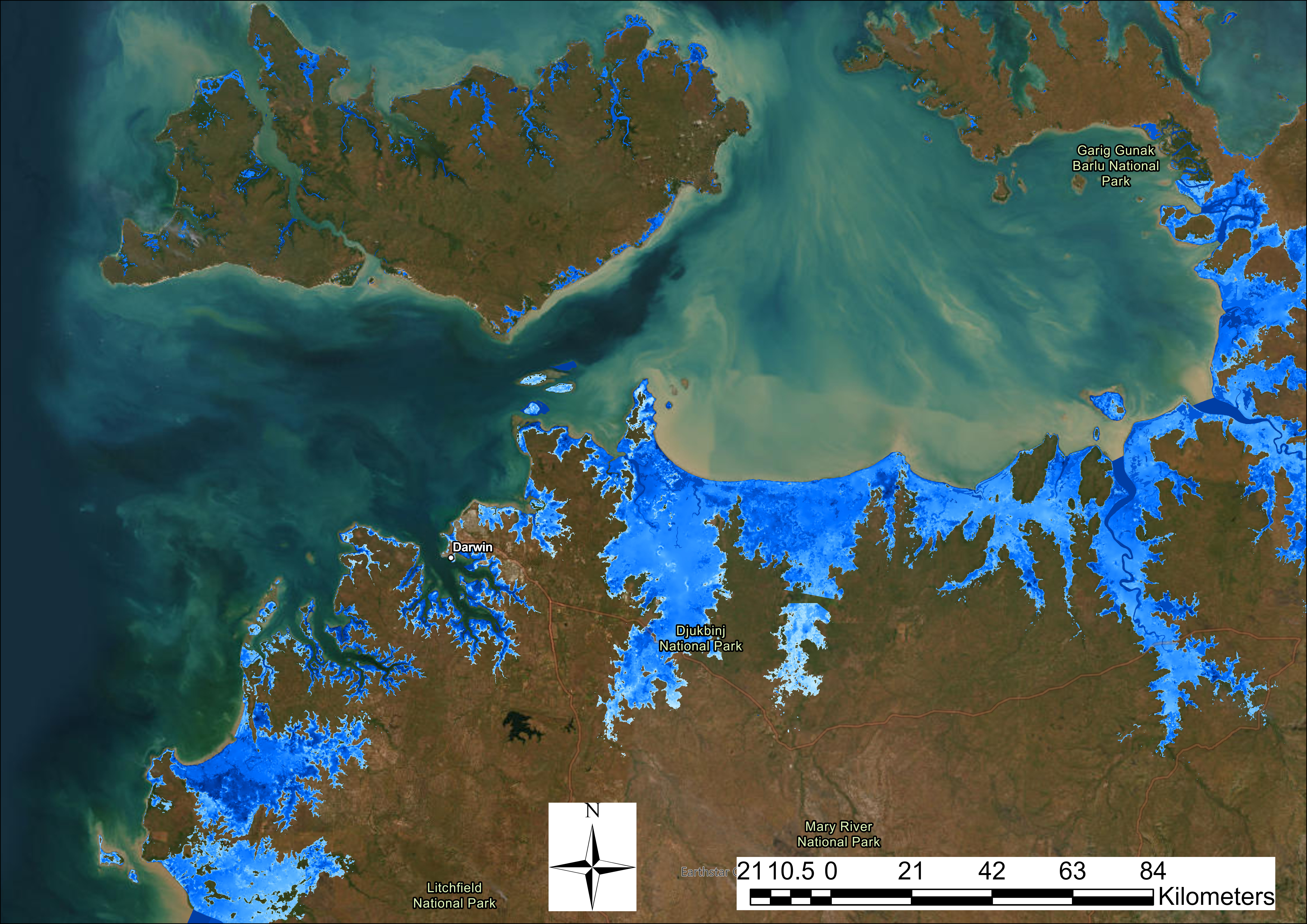 Sea level rises map of Northern Territory