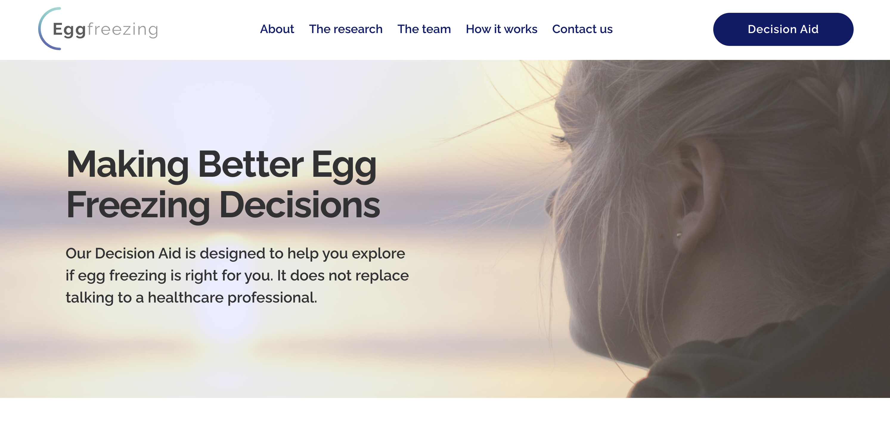 Egg freezing decision aid web screenshot