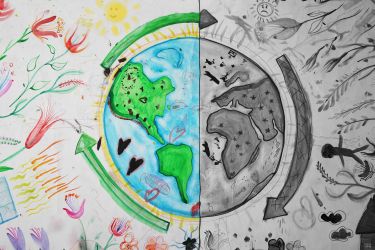 Colourful and Black and White Child's Drawing