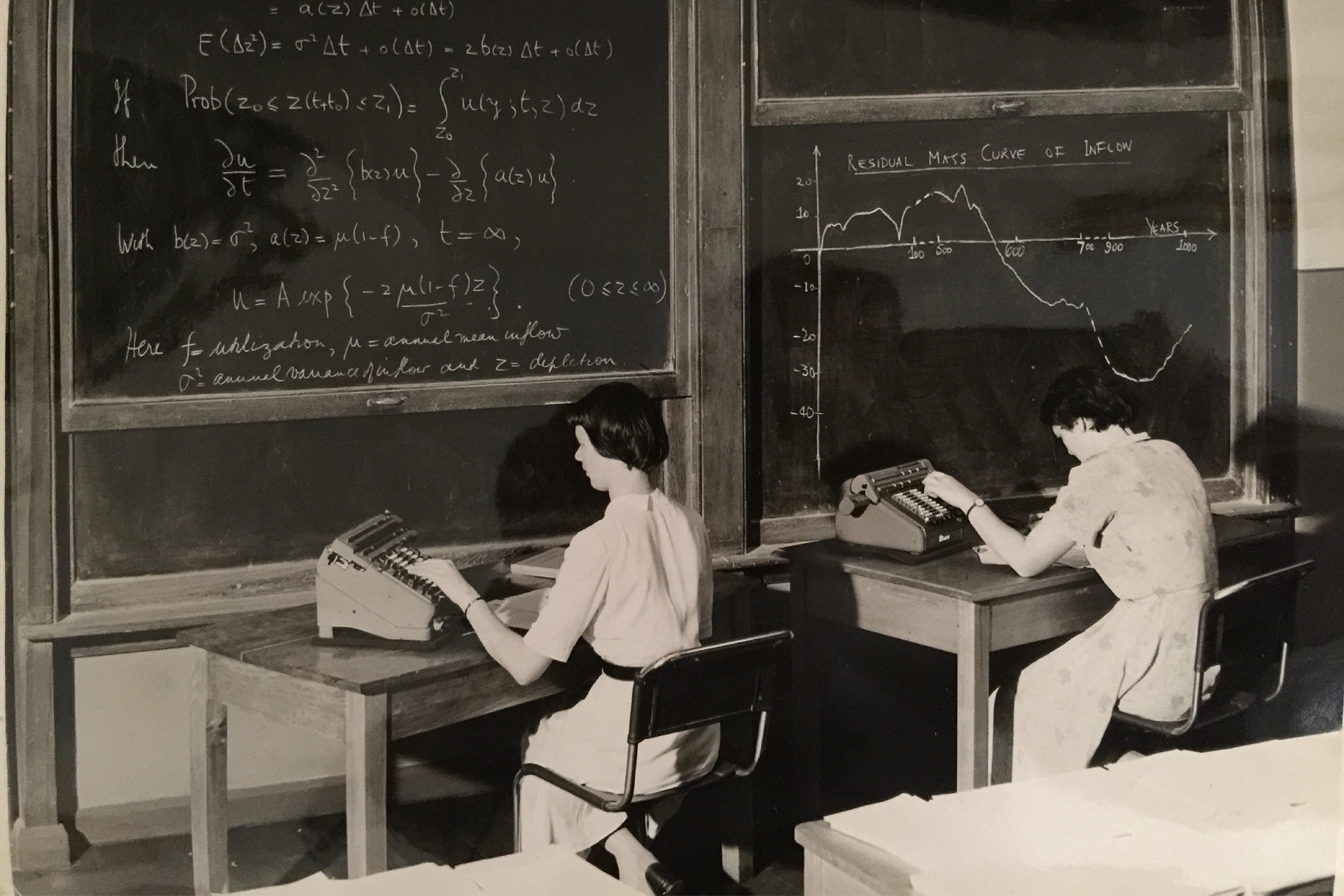 Two women sitting at computers in the 1960s