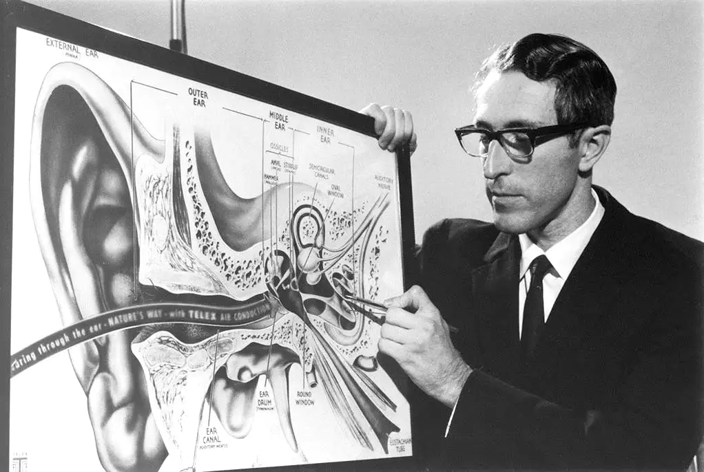 Professor Clark with his team outside the Department of Otolaryngology at the University of Melbourne 