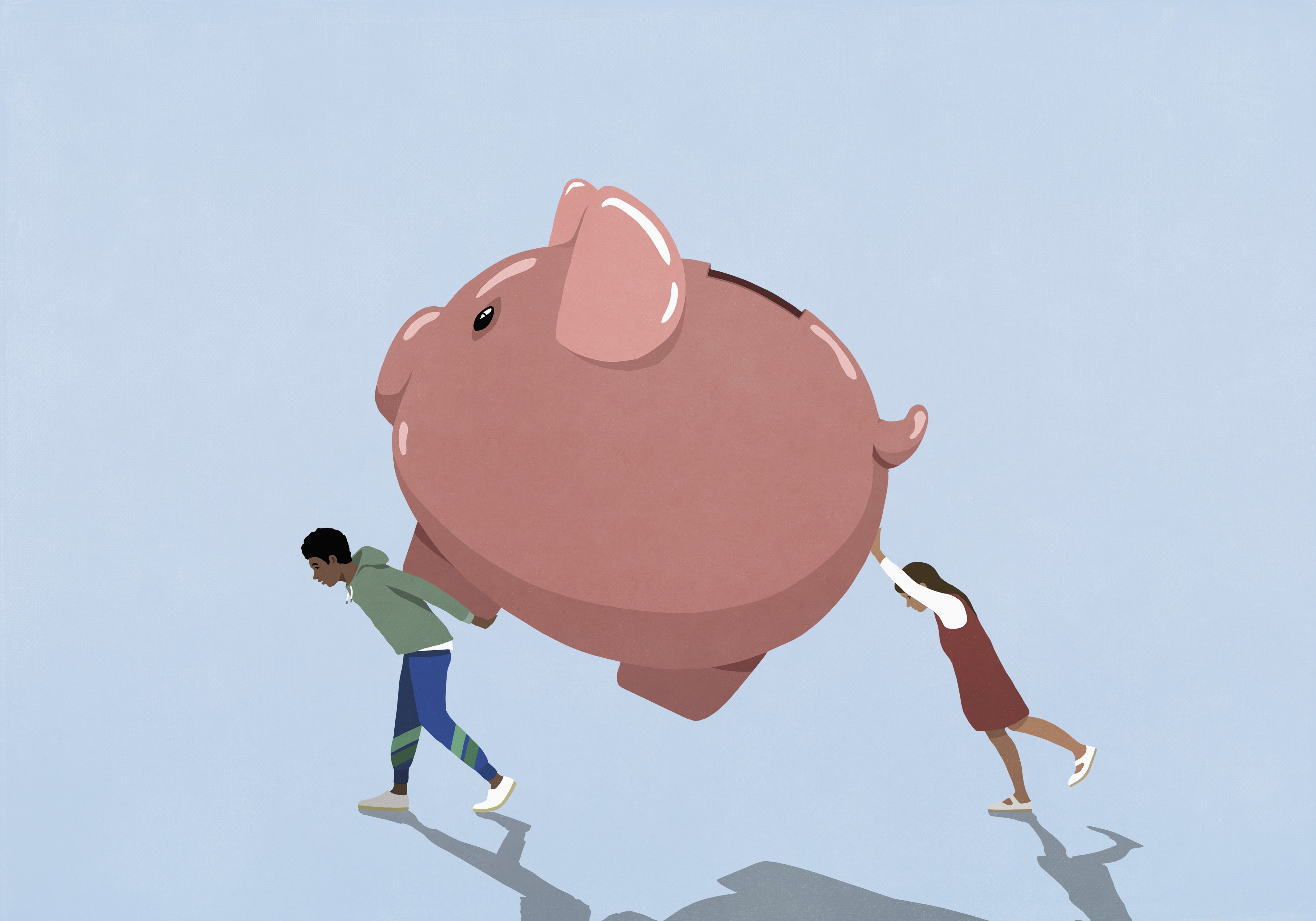 Vector image of Couple carry piggy bank