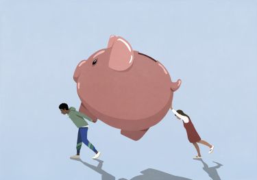 Vector image of Couple carry piggy bank