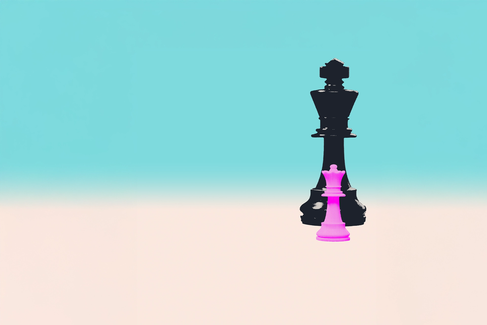 Two chess pieces, a large king and a small queen