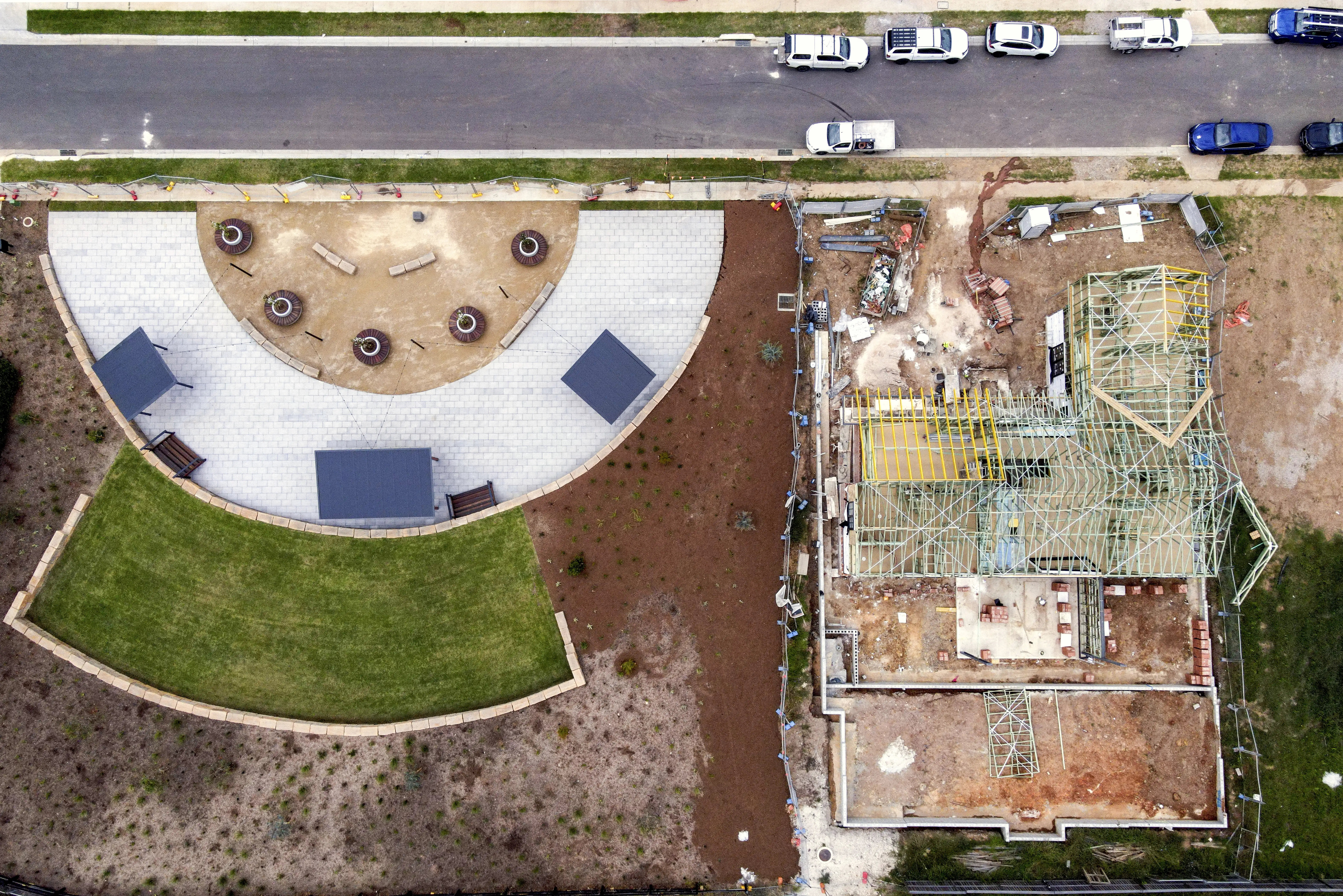 A house under construction from above