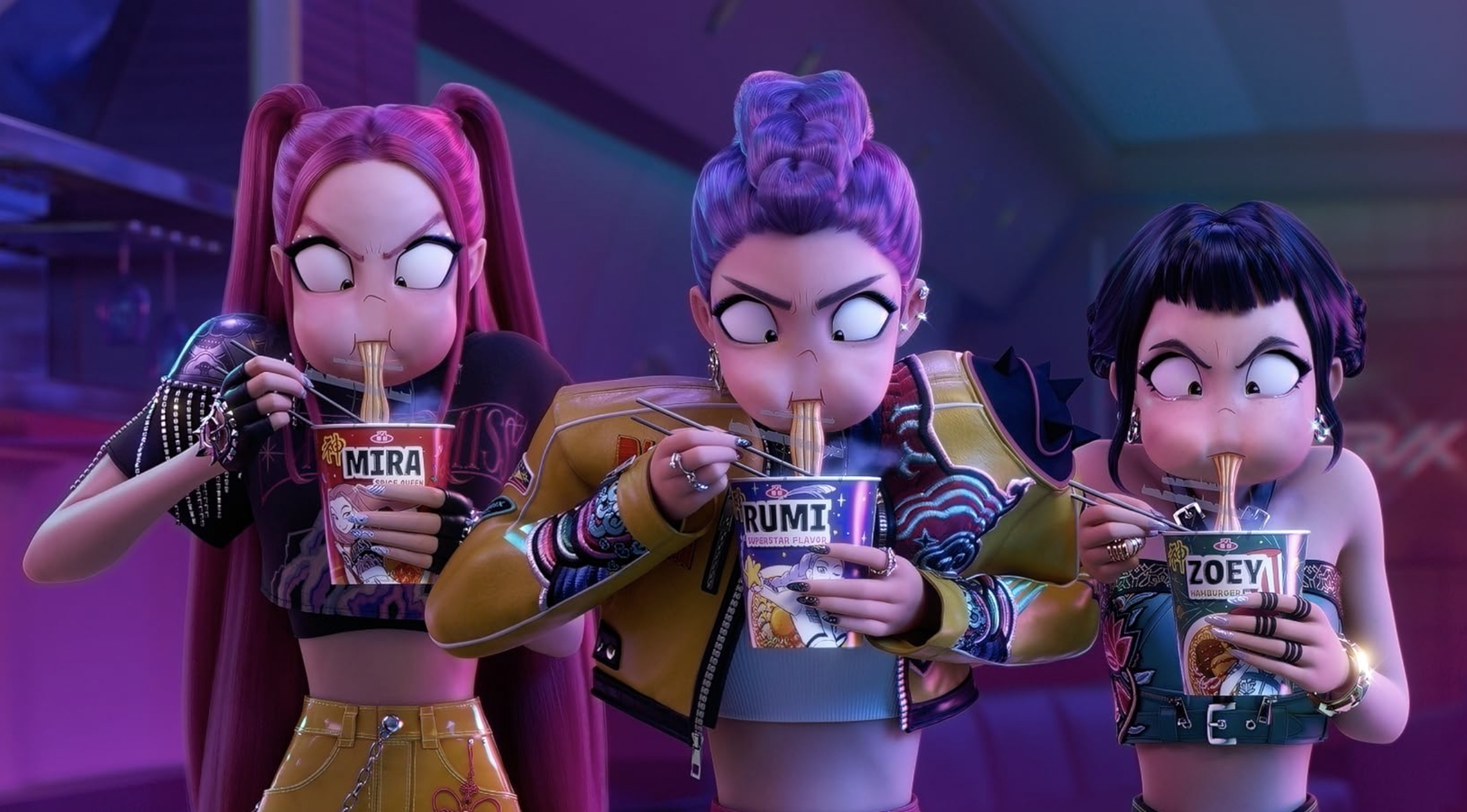 KPop group eating noodles