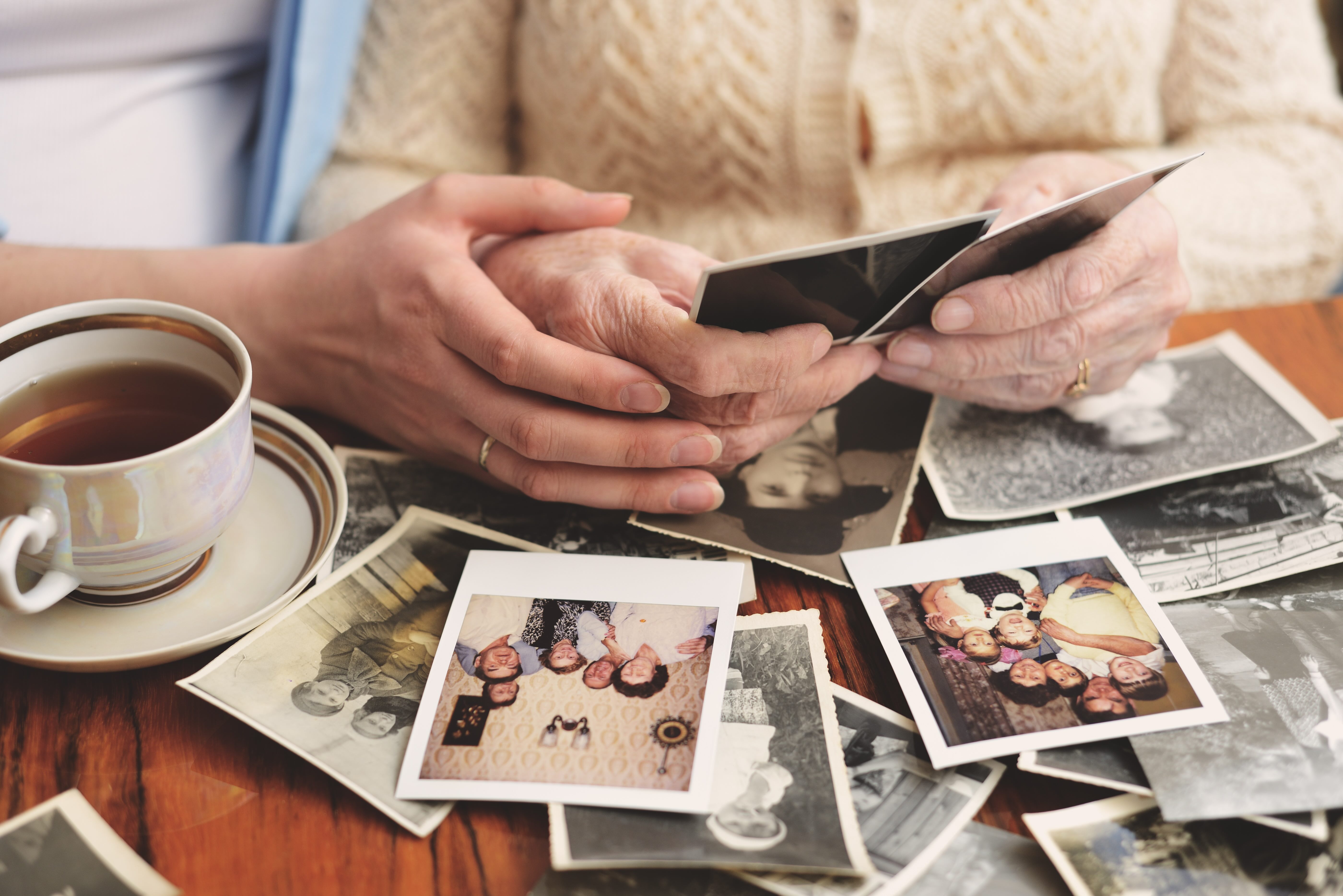 Looking at family photos holding hands