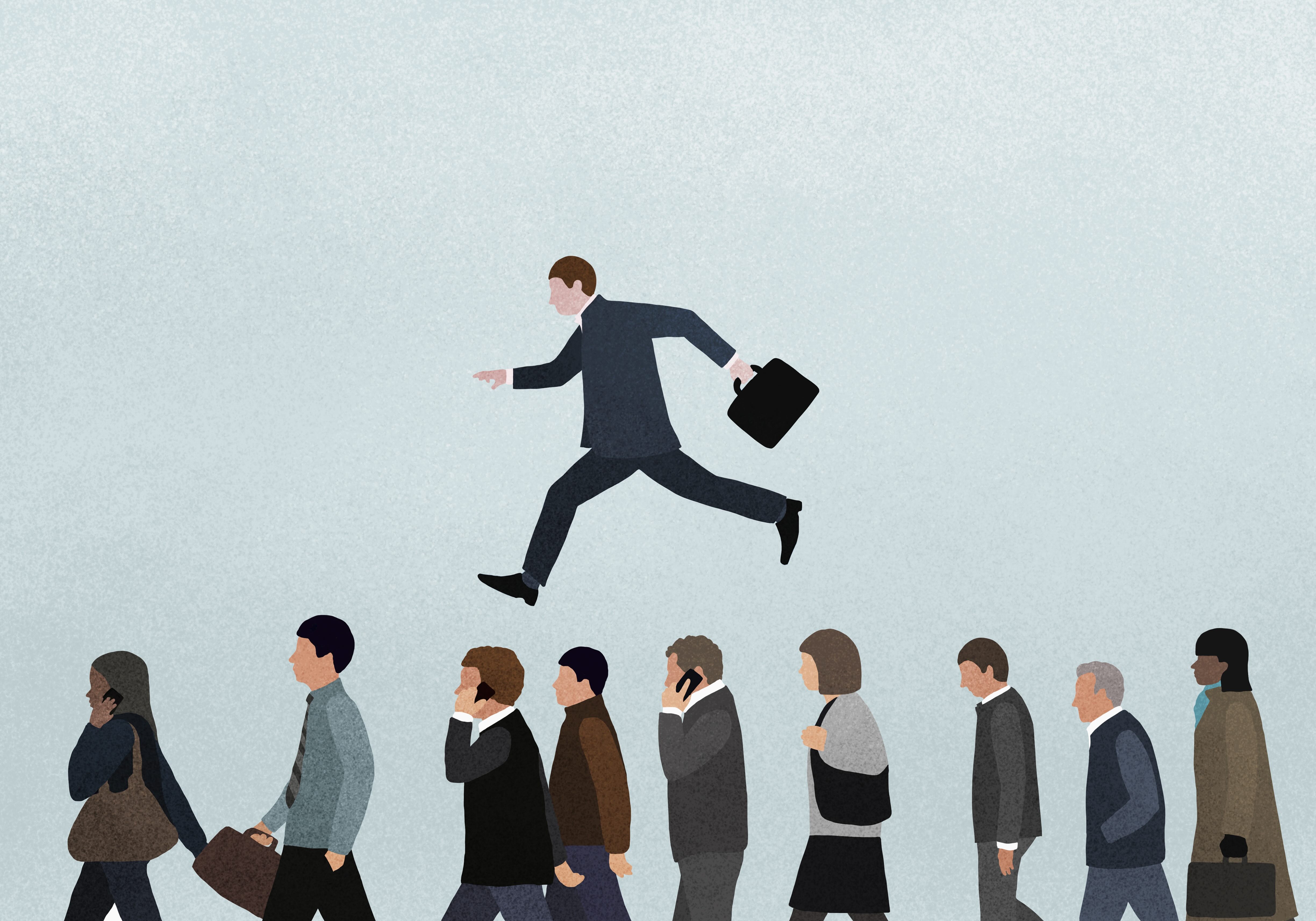 Office workers in a crowd