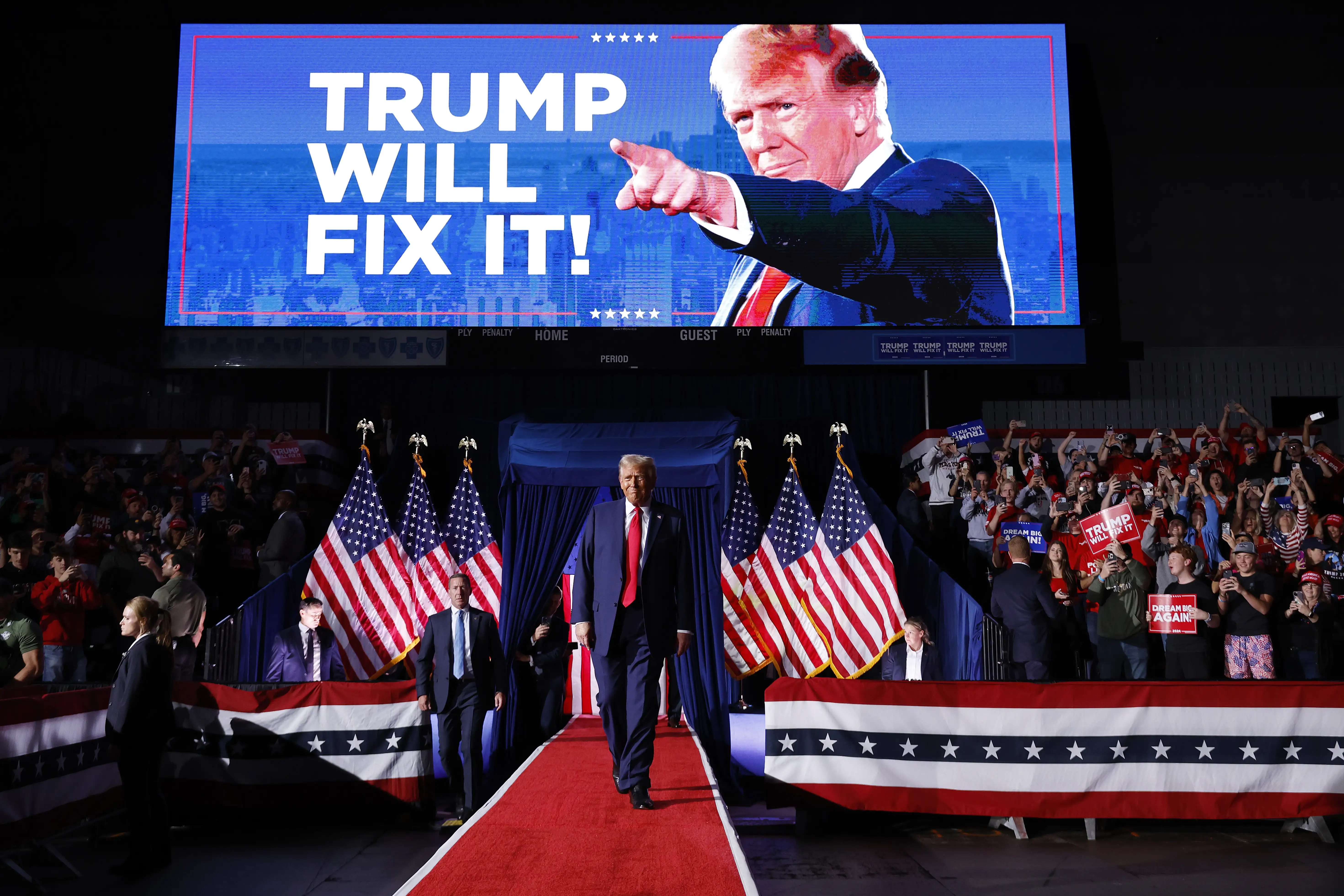 onald Trump, takes the stage for his last rally of the election year