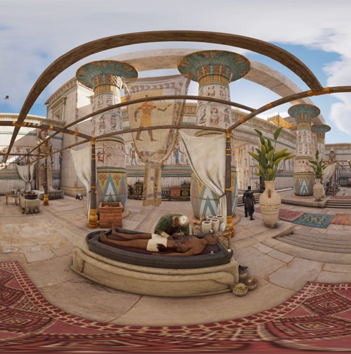 An ancient Egyptian scene of embalming from a videogame