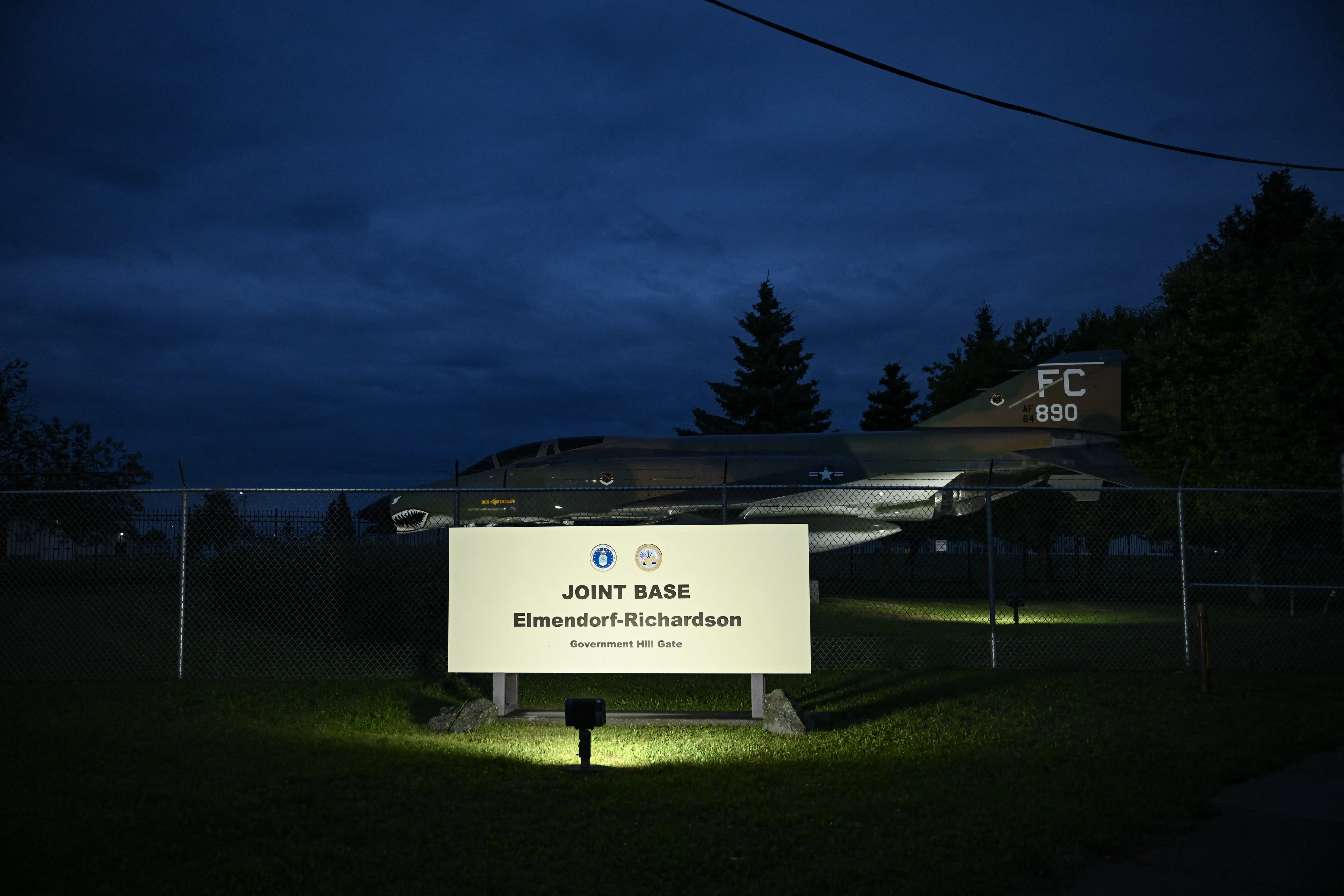 A view of an entrance to Joint Base Elmendorf-Richardson in Anchorage, Alaska
