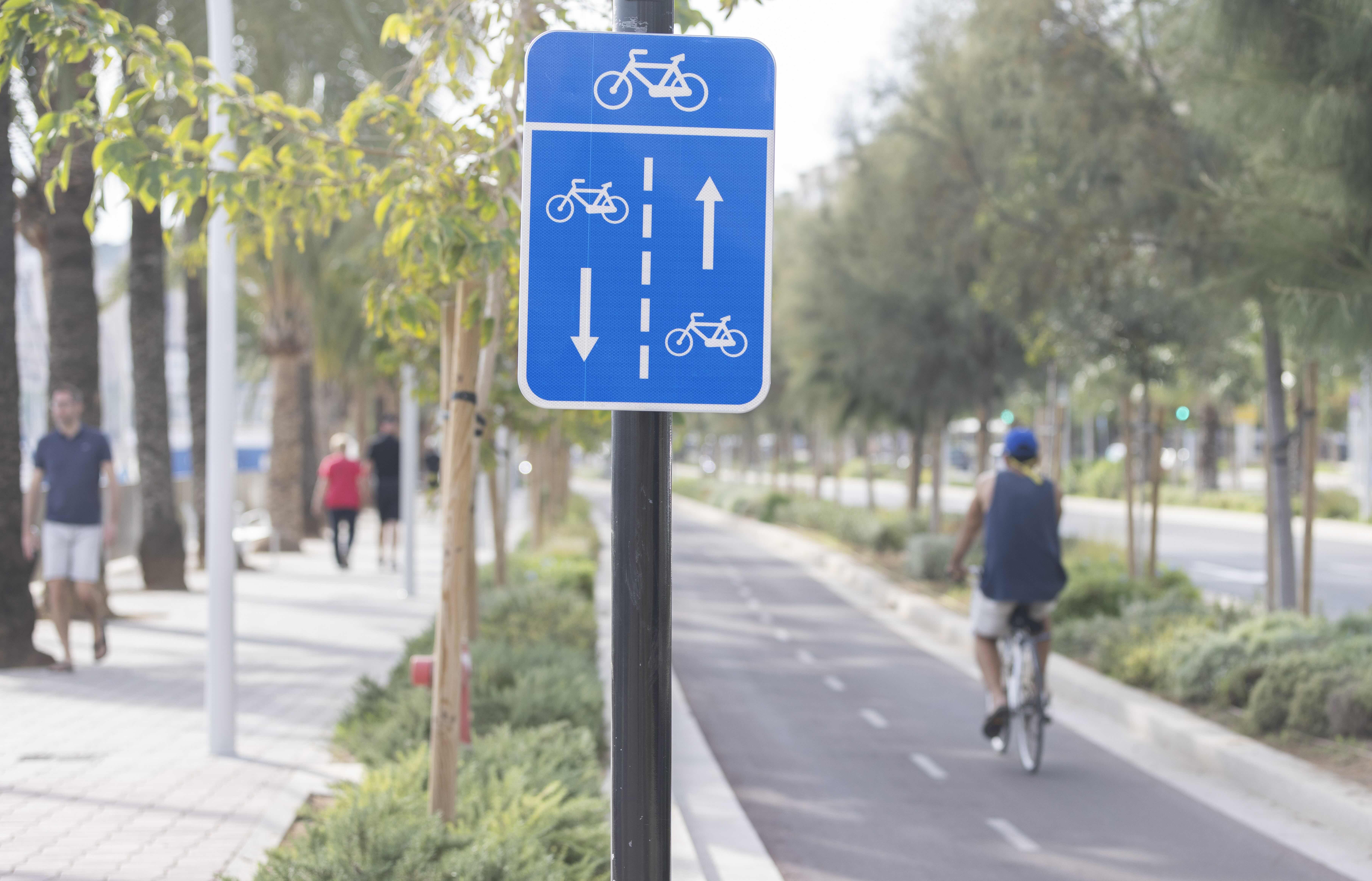 Bike path signs and path in background