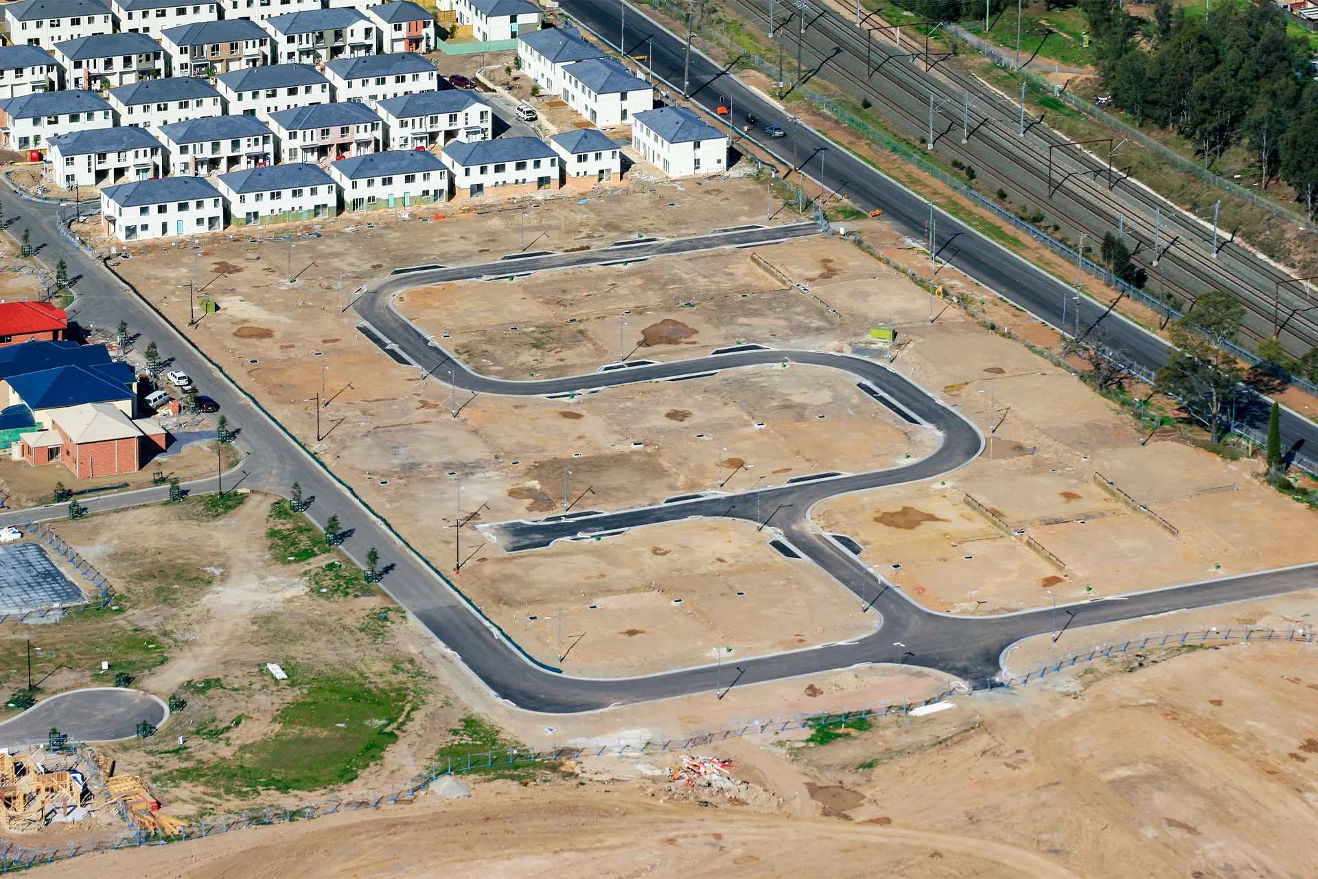 Suburban house building site from above