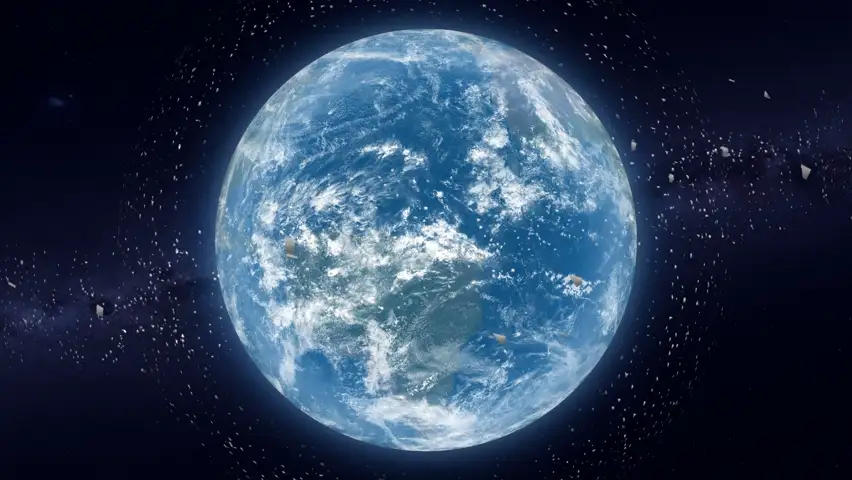 An artist's picture of the Earth surrounded by debris