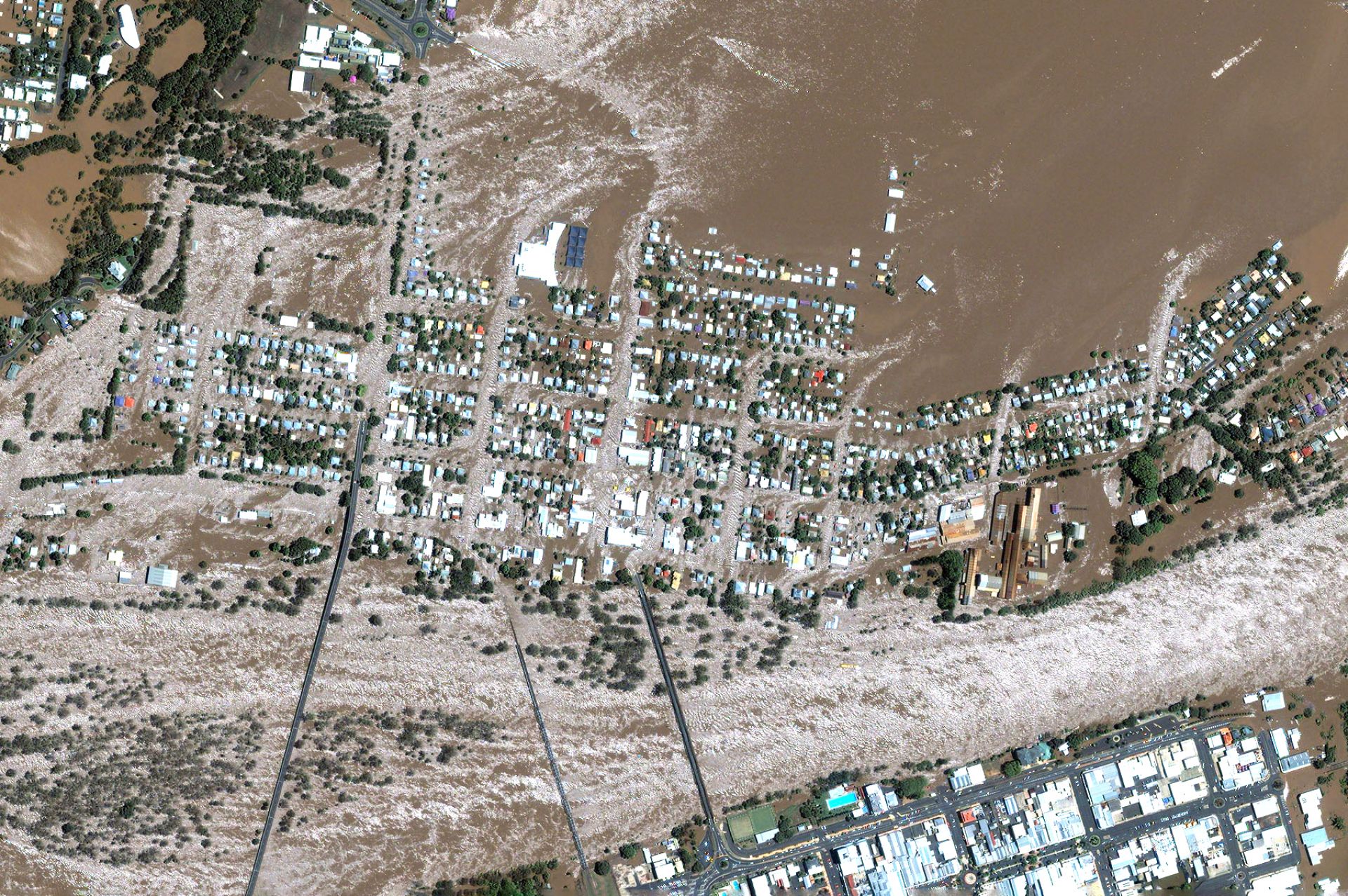 Flooded coast houses from above