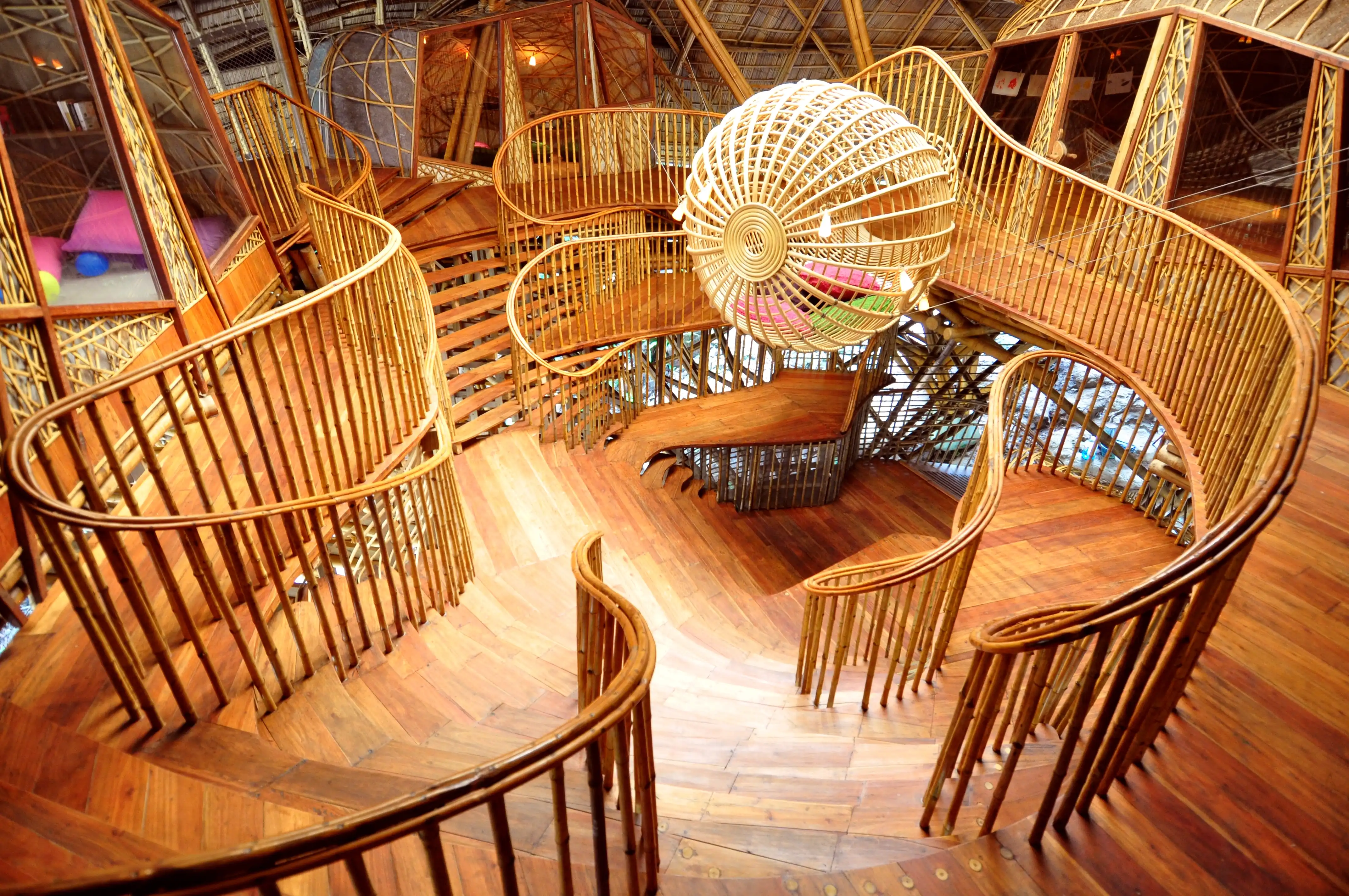 Inside The Den with lots of curved timber and bamboo