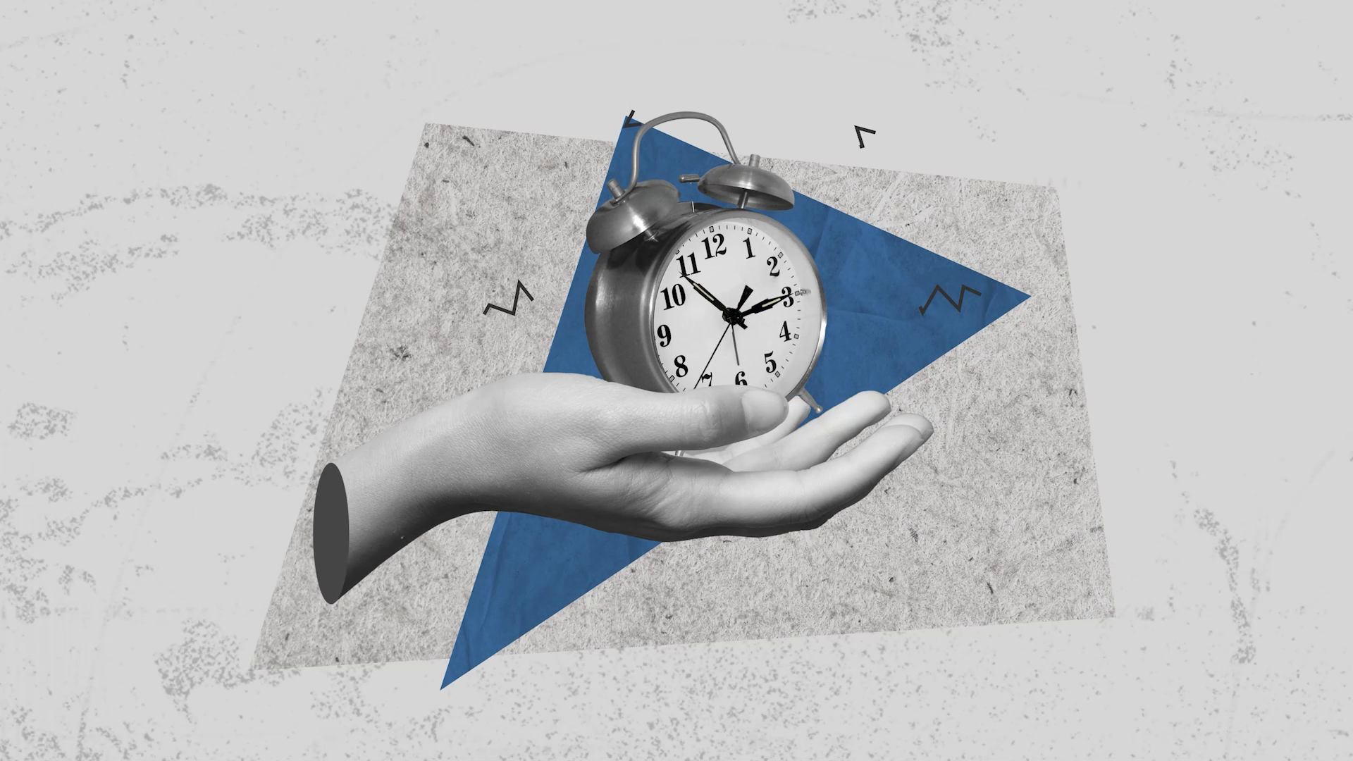 Collage art of a hand holding a clock