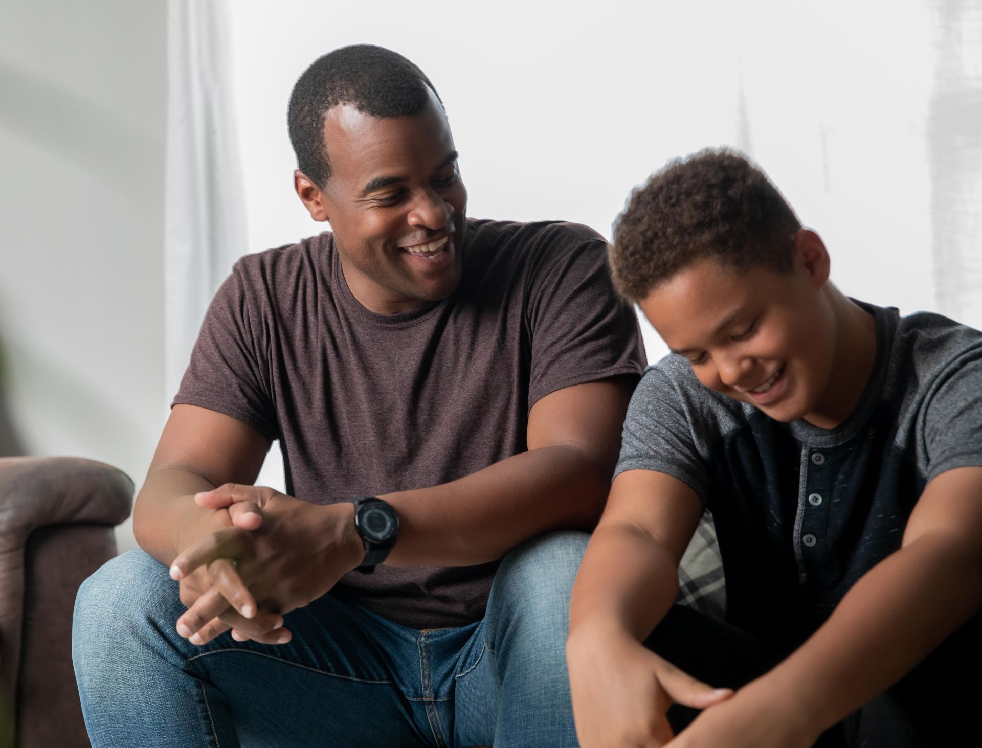 Father and son chatting