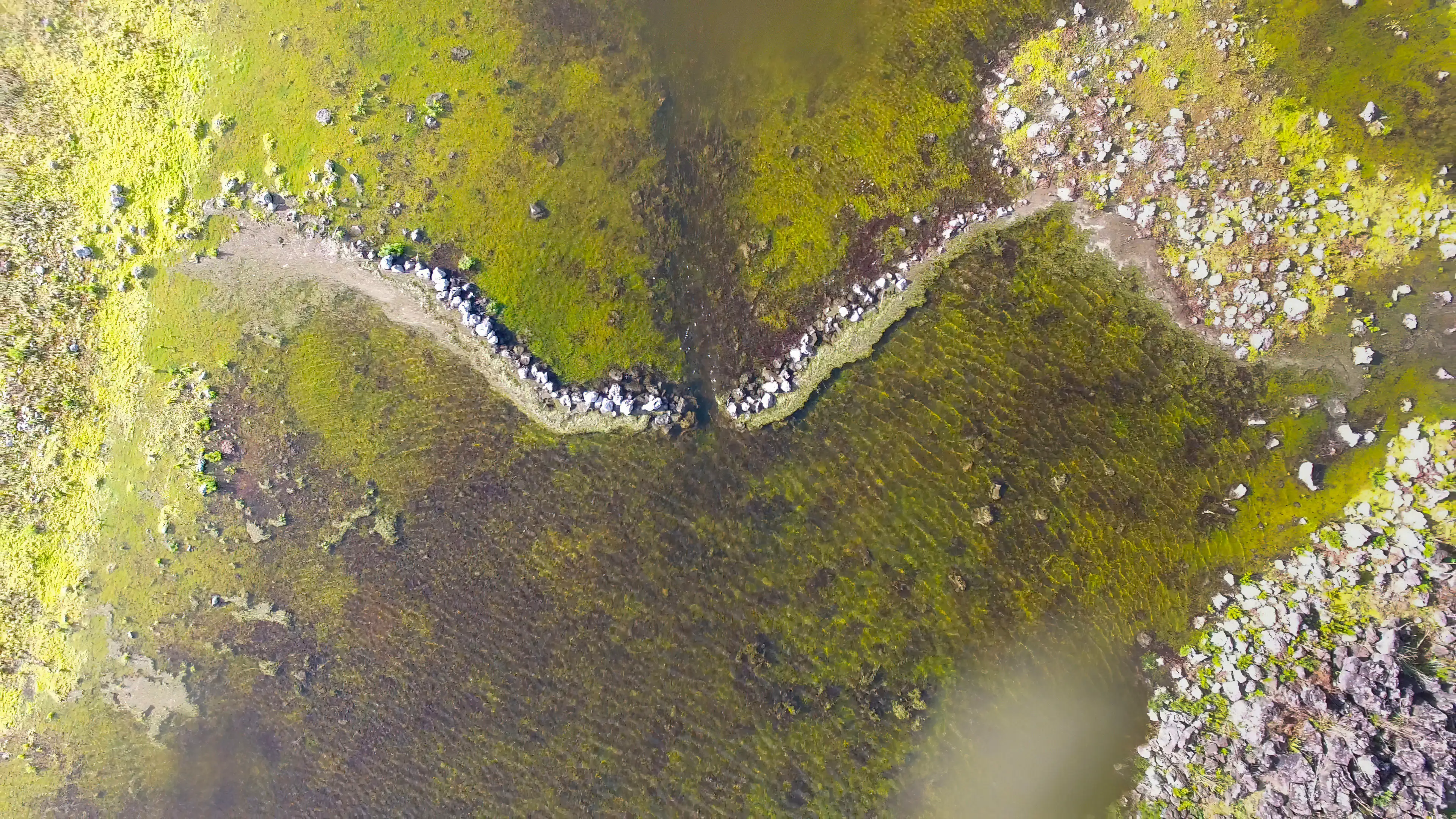 Drone image of weir at Budj Bim