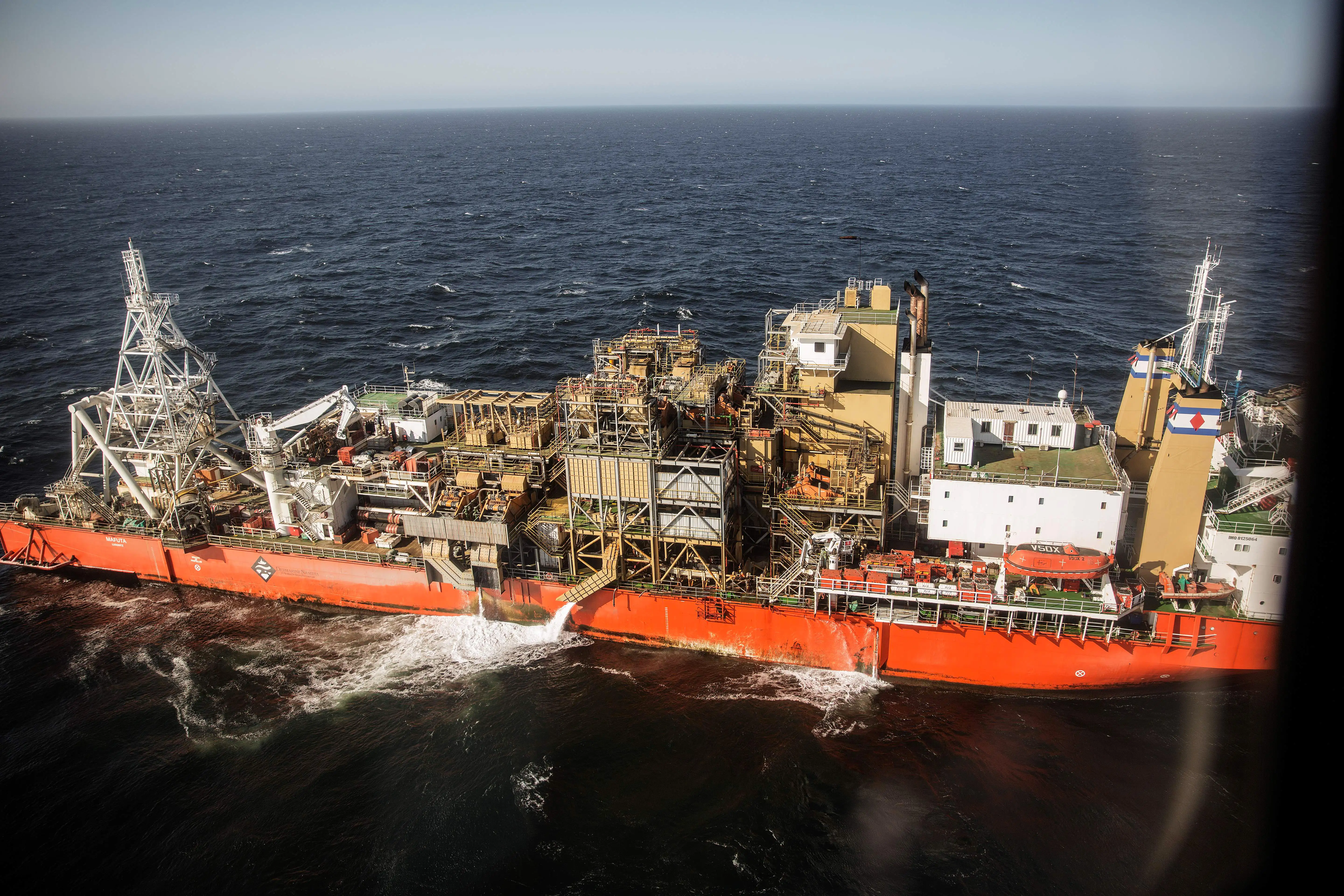 An aerial picture shows the Diamonds Sea Mining vessel MAFUTA.